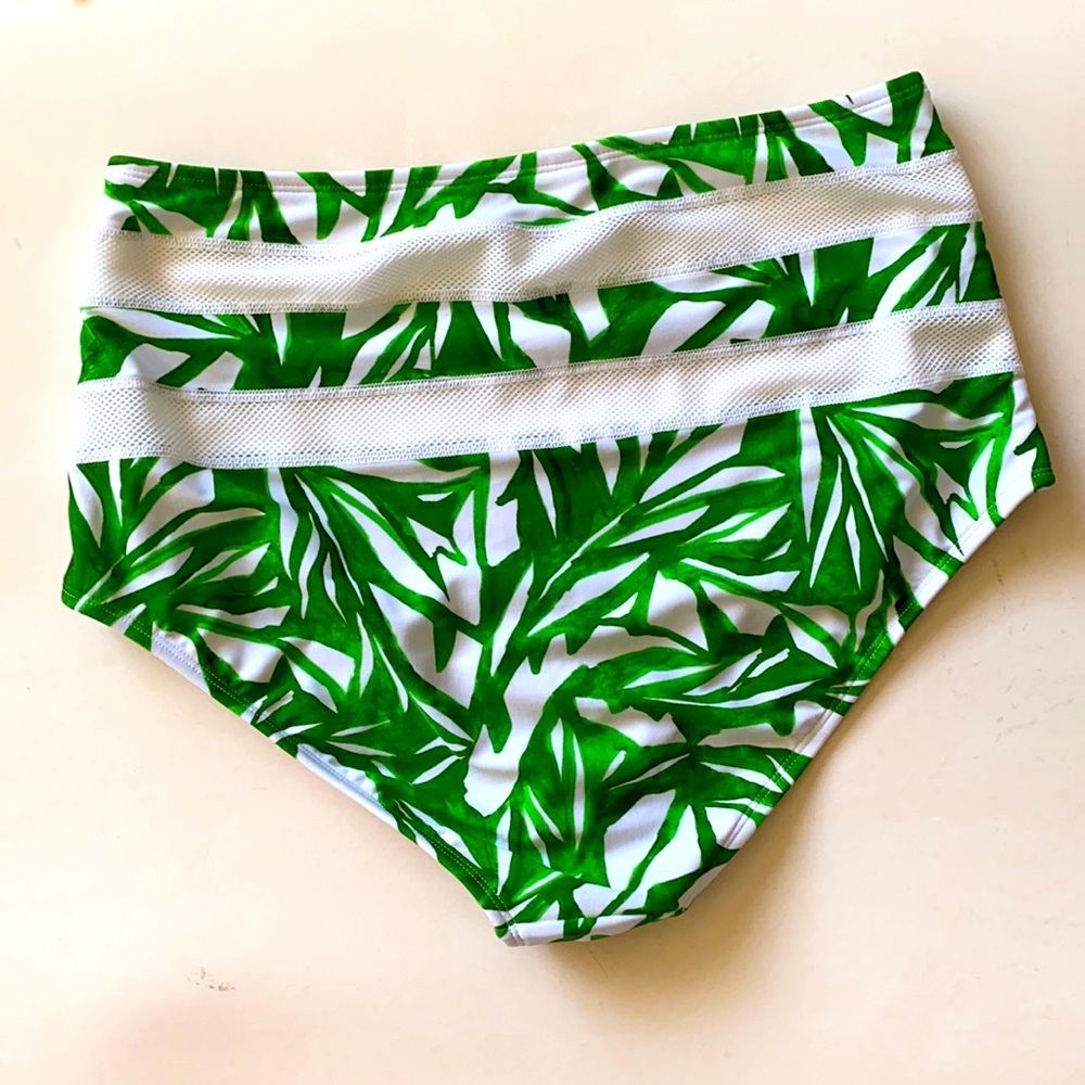 Athleta Rainforest High Waist Bathing Suit Bottom Green White Size L